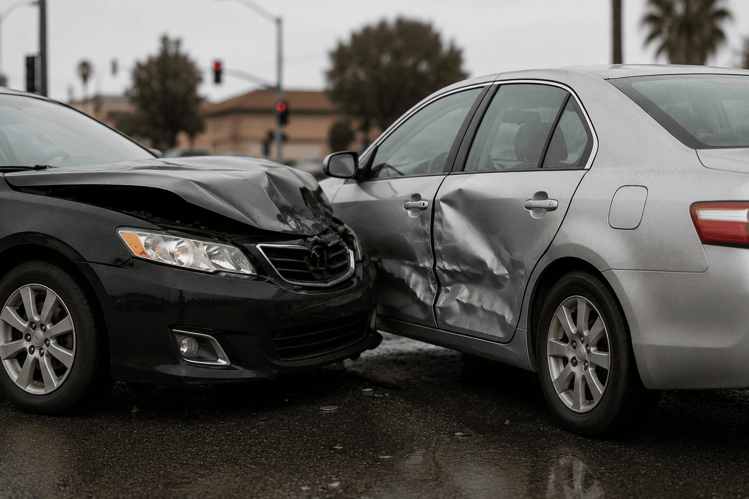 Two vehicles after a collision at a Los Angeles intersection
